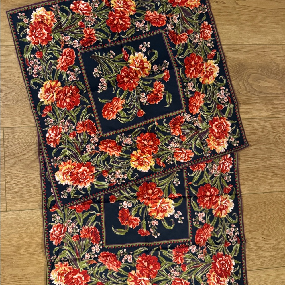 April Cornell Floral Napkins with Red and Green Accents - set of 2